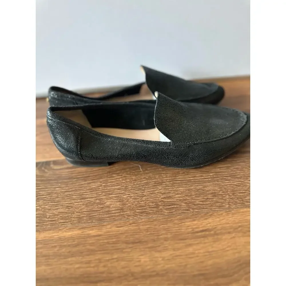 Kate Spade New York Carima Women Black Crackled Metallic Flats Loafer Size 9